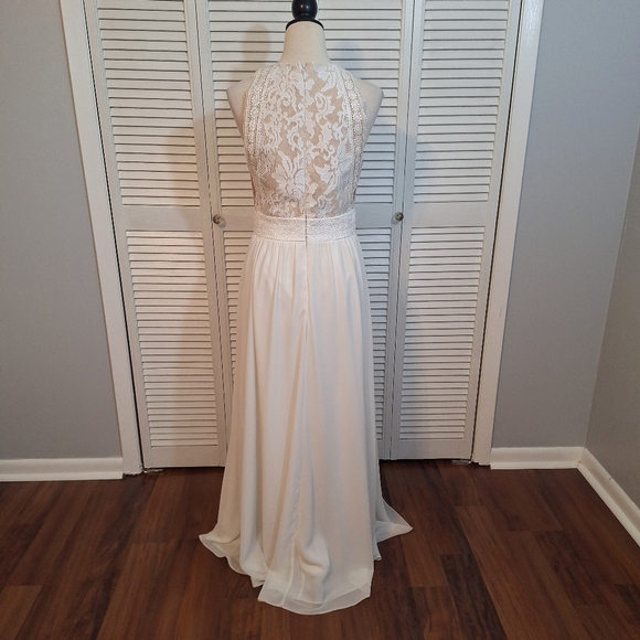 Lulu's ivory nude lace chiffon maxi dress medium *D4 - Picture 5 of 12
